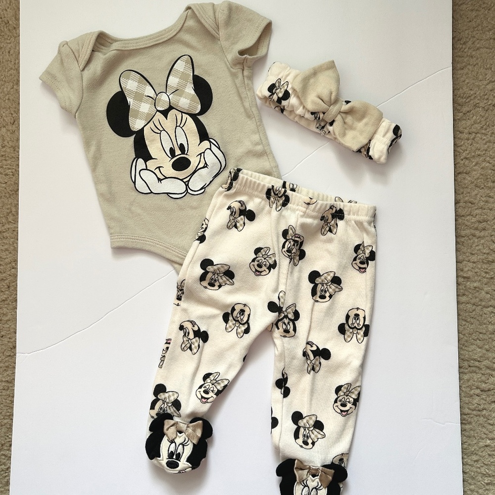 Baby Girl Minnie Mouse Matching Set 3 Piece Size 0-3M